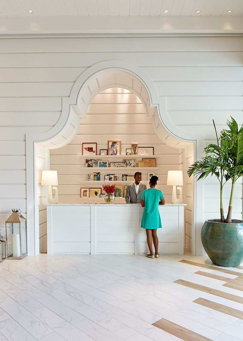 Lovely front desk area with white archway in Grand Hyatt Baha Mar